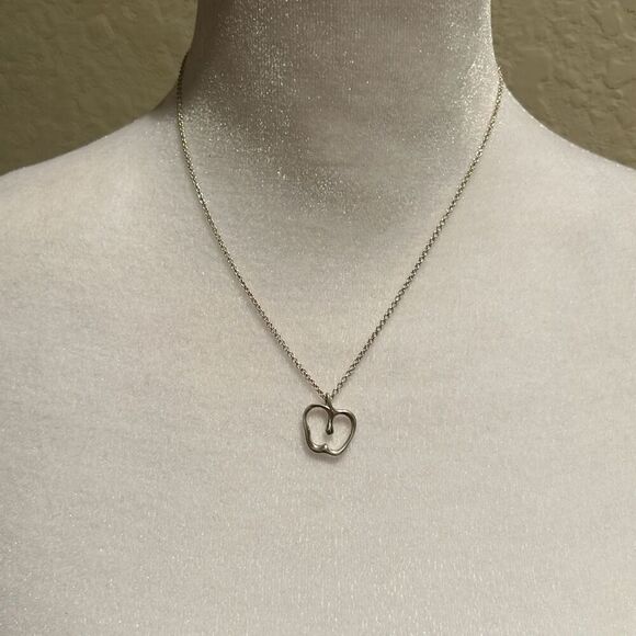 Tiffany & Co Apple Charm Pendant Necklace 16" Silver Chain Luxury Gift Teacher - Picture 1 of 10